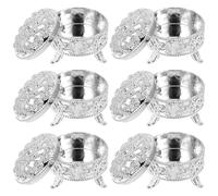 Veemoon Lot de 6 Boîtes à Bonbons Rondes Argentées en Plastique Décor Rétro Boîte de Rangement Polyvalente pour Mariage Shower et Fêtes Bocaux à Dragées Élégants et Pratiques