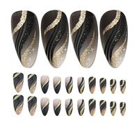 Veemoon Lot de 6 Kits de Faux Ongles à Paillettes à Coller 24 Pièces par Boîte Ongles Artificiels à Rayures Réutilisables Nail Art pour Fêtes et Manucure Maison Accessoires D’Ongles