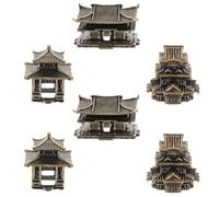 Veemoon Lot de 6 Miniatures en Laiton représentant l'architecture | Sculpture de mini-pagode, idéale pour la décoration d'un jardin zen, à exposer sur une étagère, finition polie