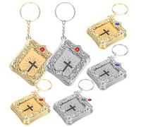 Veemoon Lot de 6 Porte-Clés Bible Miniature en Métal Doré et Argenté Pendentifs Creux Pages Tournantes Accessoires Religieux pour Clés Paquet à Dos et Présents Religieux