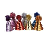 Veemoon Lot de 7 Mini Chapeaux Coniques D'anniversaire pour Garçon et Filles en Papier Pailleté Multicolore avec Pompons, Couvre-chefs de Fête Légers et Ajustés, Accessoires pour
