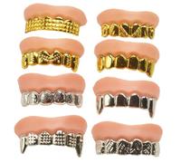 Veemoon Lot de 8 Fausses Dents d'halloween Plaquées Métal en PVC, Accessoires Rigolos pour Costume Zombie, Format Compact et Solide, Fête Costumée et Soirée Déguisée