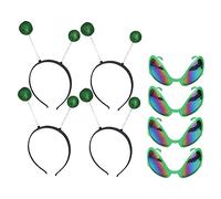 Veemoon Lunettes de Soucoupe Volante et Serrage-têtes de Festival Verts, 8 Pièces, Taille Unique, Accessoire de Fête Amusant, Unisexe, pour Carnaval et Déguisement de Couleur Aléatoire