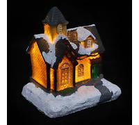 Veemoon Maison de Noël Miniature en Résine Éclairage LED Chaud, Village de Noël Enneigé, Décoration Rustique pour Cheminée et Centre de Table, sans Piles, Style Chalet Festif