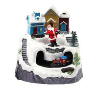 Veemoon Maisons de Village de Noël illuminées, Figurine Musicale de Village enneigé avec échelle, Sapin, Père Noël, Train tournant et lumières LED pour la décoration de Table