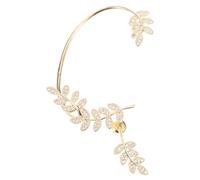 Veemoon Manchette D'oreille Feuille Dorée à Zircon, Boucle D'oreille Grimpante en Métal Léger, Boucle D'oreille Rampante Réutilisable pour Mariage et Fête, Bijou Féminin Naturel et
