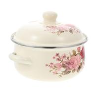 Veemoon Marmite Émaillée avec Deux Poignées et Couvercle Résistante Haute Température Antiacide et Antialcaline Casserole Vintage pour Soupe et Ragoût