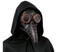 Veemoon Masque à Bec en Cuir PU Noir, Style Steampunk, Fête Halloween | Lunettes Intégrées, Rivets Cuivre et Clous Métal, Sangle Réglable, pour Costume Médecin Peste