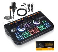 Veemoon Microphone Podcast Bundle with Audio Mixer and Voice Changer Low Latency Gaming Soundboard Compatible with Pc Smartphone for Streaming and Home Studio