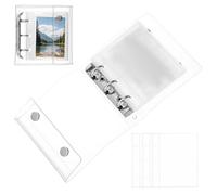 Veemoon Mini-classeur à Anneaux Ronds A8 Transparent avec Bouton-pression Double, Couverture Souple en Pvc Imperméable, 21 Pièces, pour Organisation Bureau et Voyages