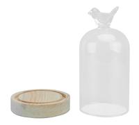 Veemoon Mini Cloche en Verre Base en Bois Naturel 6X10 CM Couvercle Décoratif pour Fleurs Immortelles et Ornements D’Oiseaux Décoration Maison Élégante et Protection Anti-Poussière
