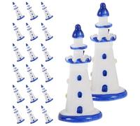 Veemoon Miniature Phare en Résine Bleu Bord, 20 Pièces Décor Méditerranéen pour Maison de Poupée, Ornement Nautique Écologique et Décoration Intérieure de Bureau, Accessoire Micro-Paysage