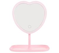 Veemoon Miroir De Maquillage LED Forme De CœUr, Miroir d'amour De Bureau Dimmable avec Support Maison Mirroir De Table Abs Mode - Interface USB (Rose)