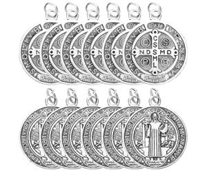 Veemoon Ornements Chrétiens en Plaque Métallique 12 Pièces, Pendentifs Porte-clés Saint Benoît Italiens Vintage pour Décoration Sapin de Noël, Breloques Uniques pour Plusieurs styles