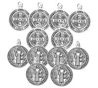 Veemoon Ornements Décoratifs Chrétiens Saint Benoît, 12 Pièces Métal Vintage, Breloques Porte-clés pour Fabrication de Colliers, Art Manuel Bricolage, Usage Familial et Style Aléatoire