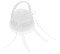 Veemoon Panier à Alliances Blanc Poignée en Nacre Coussin Rond Brodé en Dentelle de Soie Blanche Boîte de Rangement pour Mariage et Demande en Mariage Décoration Saint-Valentin