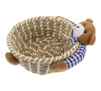 Veemoon Panier de Rangement en Osier D'ours Mignon pour Couvertures et Bonbons, Grosse Capacité, Matériau Paille et Coton, Décor Campagne Adorable Maison