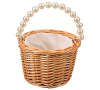 Veemoon Panier Osier à Main avec Poignée Perle Panier Fille Honneur Tissé Main Corbeille Décorative Rustique pour Mariage Rangement Polyvalent pour Fleurs et Petits Objets Petite