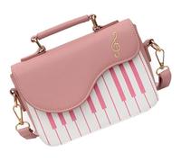 Veemoon Paquet à Bandoulière Carré Petit Modèle en Pu Rose Broderie Notes de Piano, Sacoche de Mode Légère pour Fille, Paquet Épaule, pour Loisirs et Sorties, 1 Pièce