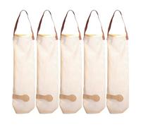 Veemoon Paquet de Rangement Suspendus en Filet Beige, Multi-Usage Lot de 5 en Polyester et PU, Alternative aux Paquet Plastiques, Idéals pour Légumes Cuisine