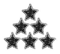 Veemoon Patch Autocollant D'étoile Pailleté Noir 6pcs en Perles et Colle Thermofusible pour Réparation Vêtements et Accessoires DIY en Atelier de Couture