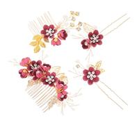 Veemoon Peigne à Cheveux Fleur Mariage en Alliage de Zinc Rouge, Accessoire de Tête Élégant et Facile à Porter pour Photos et Fiançailles