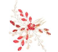 Veemoon Peigne à Cheveux Orné de Strass Rouge pour Mariage, Accessoire Latéral en Alliage Perles Artificielles, Confortable à Porter pour Femmes et Filles Lors de Fêtes ou Anniversaires