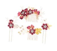 Veemoon Peigne Cheveux Mariage Fleur Rouge Élégant Coiffe Mariage Chic pour Mariée Épingle Fleur Décorative Ensemble pour Tenue Nuptiale