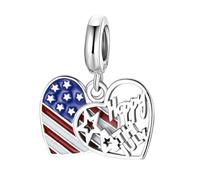 Veemoon Pendentif Bracelet Cœur Argent avec Drapeau Américain Coloré Accessoire Créatif pour Femme Décor Suspendu Léger