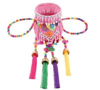 Veemoon Petit Panier Tressé pour Garçon et Filles, Petit Modèle Pompons Décoratifs, Accessoire de Danse et Panier de Rangement Léger, pour Pique-niques et Sorties en Plein Air, Style