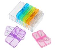 Veemoon Pilulier Hebdomadaire Jours Compartiments Colorés avec Segments Matin Midi Soir Nuit Boîte de Rangement Portable Plastique Dur pour Médicaments et Vitamines