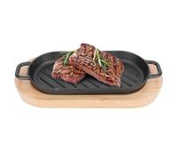 Veemoon Plaque de Cuisson en Fonte 22X11 CM Plateau en Bois Poêle à Griller pour Steak et Poisson Profondeur 2 CM pour Cuisson au Gaz et Usage Professionnel