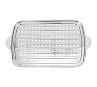 Veemoon Plaque de cuisson rectangulaire en acier inoxydable avec poignée et panier vapeur pour barbecue extérieur, idéale pour la cuisson de raviolis, légumes et poissons.