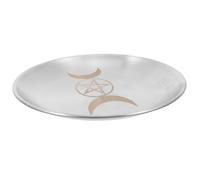 Veemoon Plateau à Bougie Pentagramme en Acier Inoxydable pour Cérémonie Chamanique et Rituel Wiccan Assiette Ronde Sécurisée pour Bougies et Offrandes