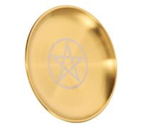 Veemoon Plateau Décoratif à Bijoux en Métal Doré, Petit Format Motif Pentagramme et Croissant de Lune, Porte-bagues Multifonction pour Autel de Sorcière, Décoration Maison et Bureau,