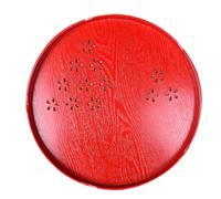 Veemoon Plateau Pratique Rond en Bois Rouge Motif Creux pour Service de Thé, Robuste et Résistant la Décoloration, pour Mariages et Fêtes