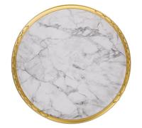 Veemoon Plateau Rond en Bois Motif Marbré Blanc Grand Format Cadre Doré Plateau Décoratif Polyvalent pour Service Comptoir Cuisine Présentation de Fruits et Thé et Usage Domestique et