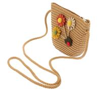 Veemoon Pochette Tissée En Paille Avec Bandoulière - Pochette D'Été à Fleurs Pour Téléphone Portable Et Accessoires - Pour La Plage Et Sorties