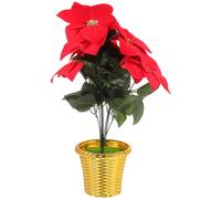 Veemoon Poinsettia Fleurs Pot de Plantes Artificielles Poinsettias de Noël Rouges Soie avec Feuille d'or Wrap pour La Maison Jardin Centres de Table de Noël Décorations