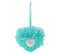Veemoon Porte-alliances de Cérémonie Boîte à Bague de Cœur 2 Emplacements Polyester Écume Strass Présentoir à Bagues Rangement Bijoux Bleu Décoration Rose pour Église et Jardin