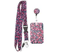 Veemoon Porte-Badge Fleur Rouge à Motif Floral Pochette Horizontale pour Carte D’Identité Étui Léger et Compact Enrouleur Rétractable Protecteur de Badge Nominatif pour Bureau et École