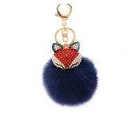 Veemoon Porte-clés En Fourrure Avec Tête De Renard Et Pierres Brillantes Bleu Marine, Alliage De Zinc Antirouille, Accessoire Femme Pour Paquet à Main, Porte-cartes Et Clés, Boule Moelleuse Décorative