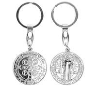 Veemoon Porte-Clés Saint Benoît En Métal - 2 Pièces Médaille Et Croix Religieux Protection Pour Première Communion Confirmation Et Graduation Accessoire Chrétien Élégant