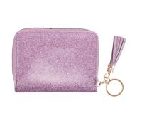Veemoon Portefeuille Féminin Accordéon Pailleté Violet en Cuir PU avec Fermeture Éclair et Pompon, Étui pour Carte de Crédit Compact, Grand Rangement, Porte-Cartes Pratique pour Voyage