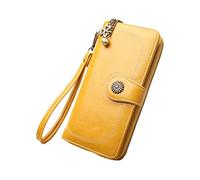 Veemoon Portefeuille Femme Multifonction à Pliages avec Poche Zippée Et Compartiments pour à Main PU Jaune