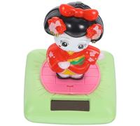 Veemoon Poupée Kimono Solaire sur Pied Tête Qui Hoche, Ornement Décoratif de Voiture en Plastique Rouge, Figurine Solaire Animée pour Tableau de Bord, Décoration Intérieure Bureau