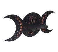 Veemoon Présentoir Mural en Bois Forme Lune Mystique, Étagère Décorative Bohème pour Cristaux et Objets, Support Suspendu Délicat pour Décoration Intérieure, Salon Chambre Bureau, Style