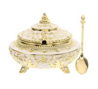 Veemoon Récipient à vaisselle turc doré recouvert de laiton fait à la main avec couvercle et cuillère - Pot en cuivre fantaisie pour buffet de cuisine, décoration de mariage