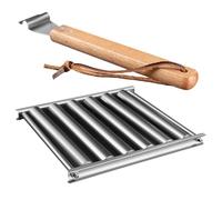Veemoon Rouleau à Saucisses en Acier Inoxydable Manche en Bois Grille de Barbecue Portable pour Camping Support de Grillade de Saucisses Extérieur Pratique et Réutilisable Jardin et