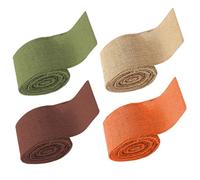 Veemoon Ruban Décoratif en Toile de Jute Imitation Lin 6 CM X 5 M Lot de 4 Rouleaux Orange Vert Marron Naturel pour Emballage Présent Décoration Mariage DIY Ruban Résistant à L'Usure